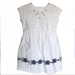 Hanna Andersson White Blue Embroidered Girls Spring Dress Size 5 Years NWOT